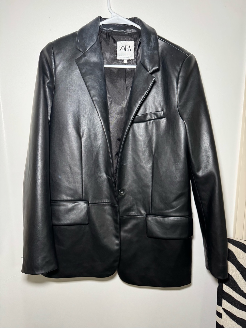 Zara Black Faux Leather Blazer Jacket